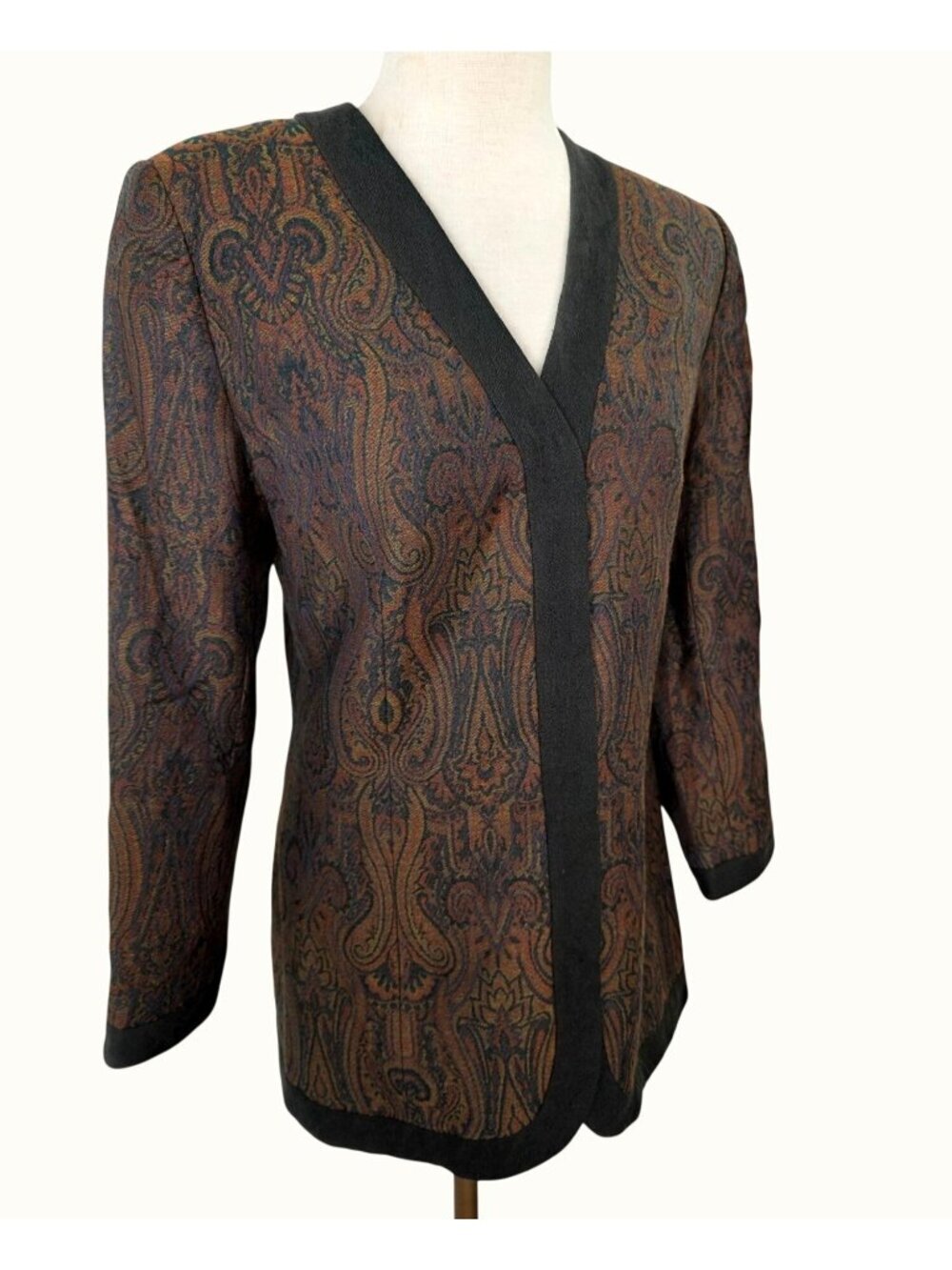 Vintage Don Caster Jewel Tones Wool Paisley Jacket Sz M Tag 12 Green Trim Blazer
